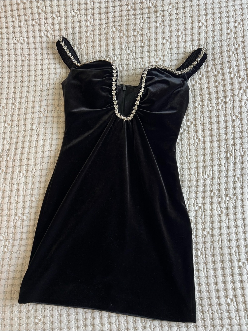 Self-Portrait Black Velvet Crystal Trim Mini Dress Size 0